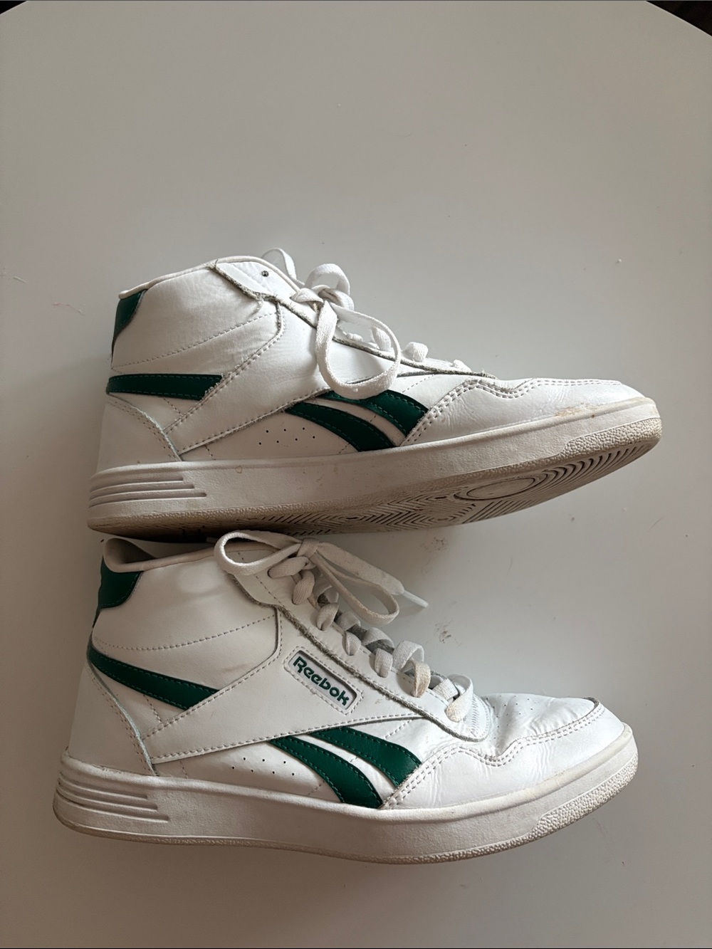 Reebok White High-Top Sneakers with Dark Green Stripes